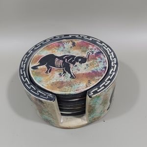 Coasters Safari African American 6 Coasters With Holder Soapstone